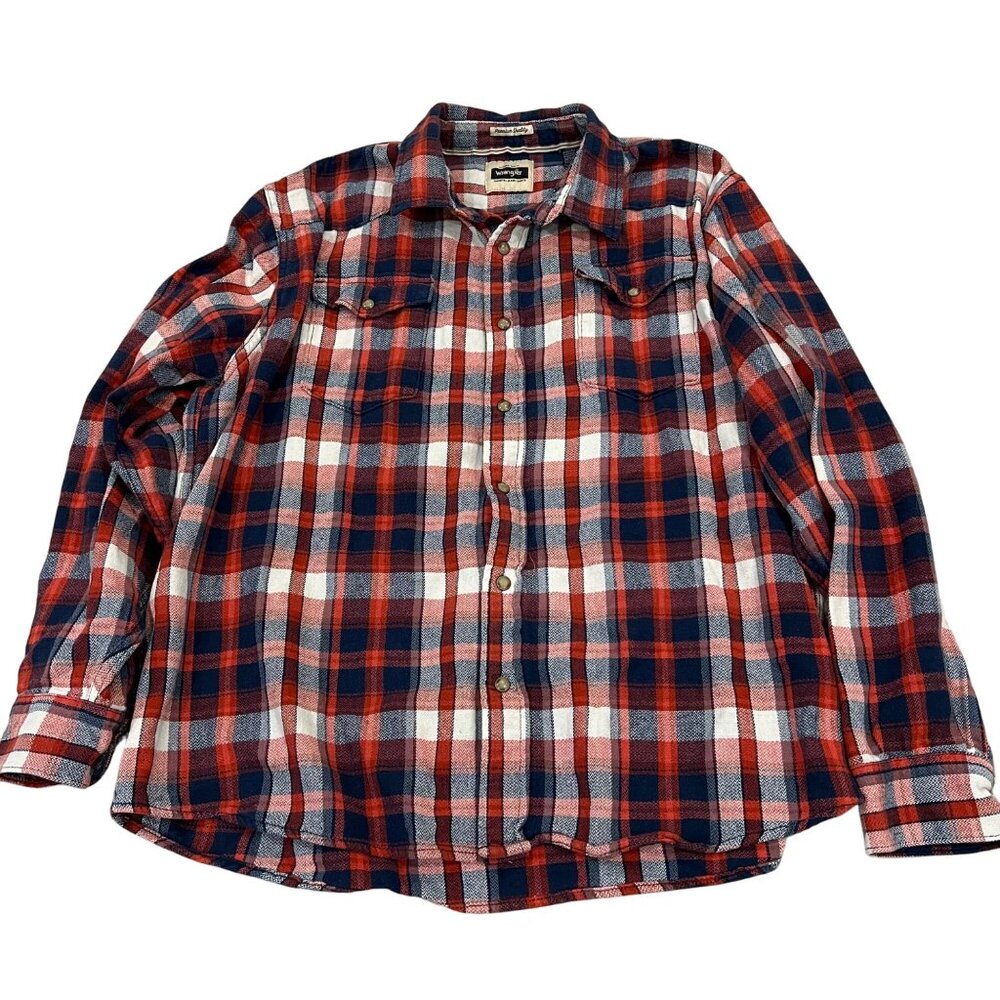 Wrangler BOYS Plaid Flannel Shirt XXL Red & Blue Long Sleeve Casual Button Down